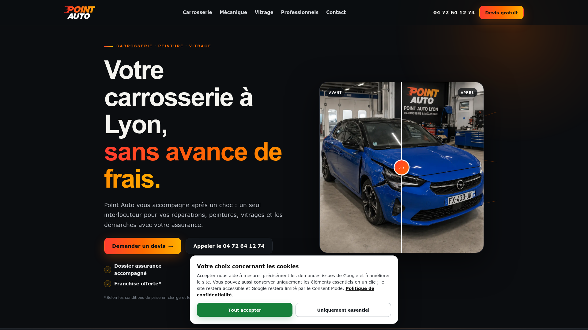 Site web créé pour Point Auto Lyon - Carrosserie / Mécanique auto
